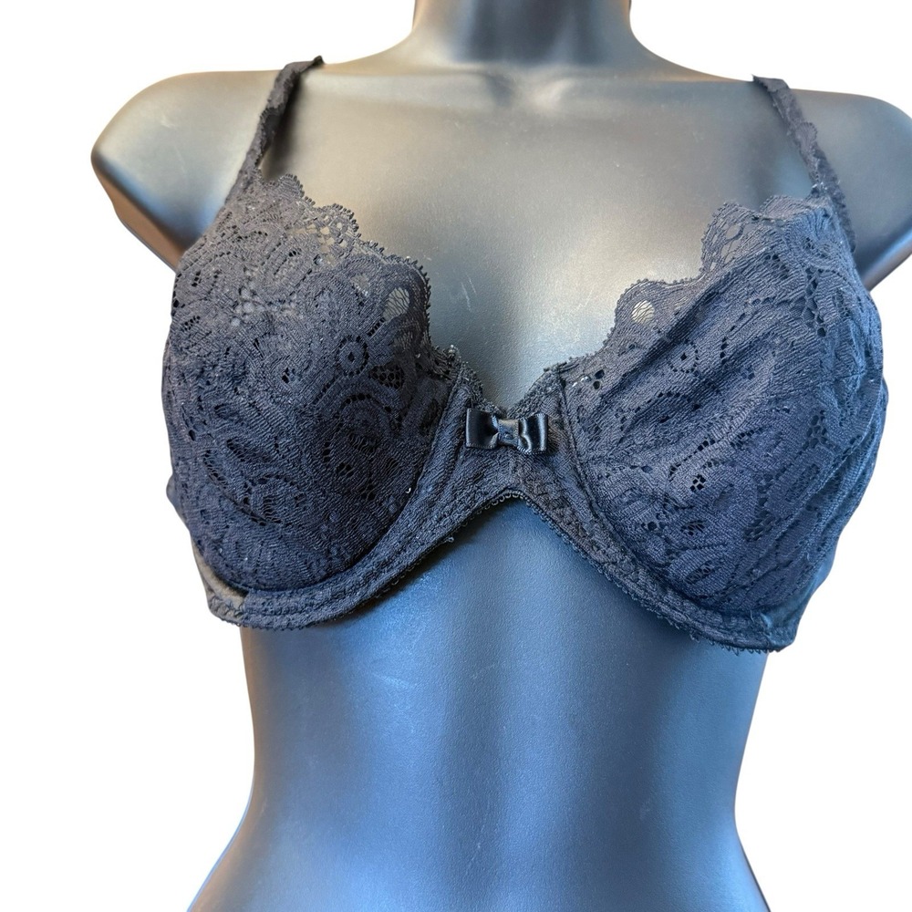 Vintage Wonderbra‎ 38B Bra Black Lace Satin Shiny Second Skin Push Up Padded - Picture 3 of 7